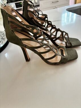 Olive Suede Strappy High Heel Sandals